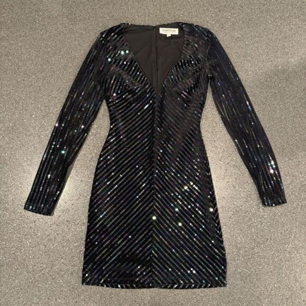 Cosmopolitan‎ Dress The Population Black Long Sleeve Sequin Dress XS Holiday